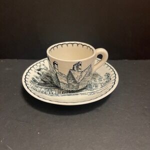 Currier & Ives House of Seven Gables Salem Mass Demitasse Cup Saucer England Vtg